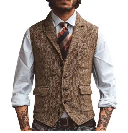 Veste de gestuelle de la lapelle brune pour hommes