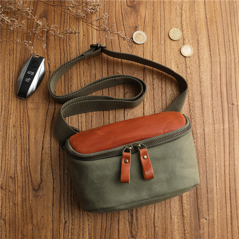 Minimalist Niche Artistic Street-Style Vintage Pure Cotton Canvas Crossbody Sac