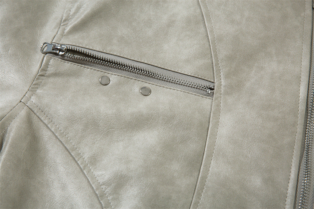 Lettre brodée pour hommes Veste en cuir souple