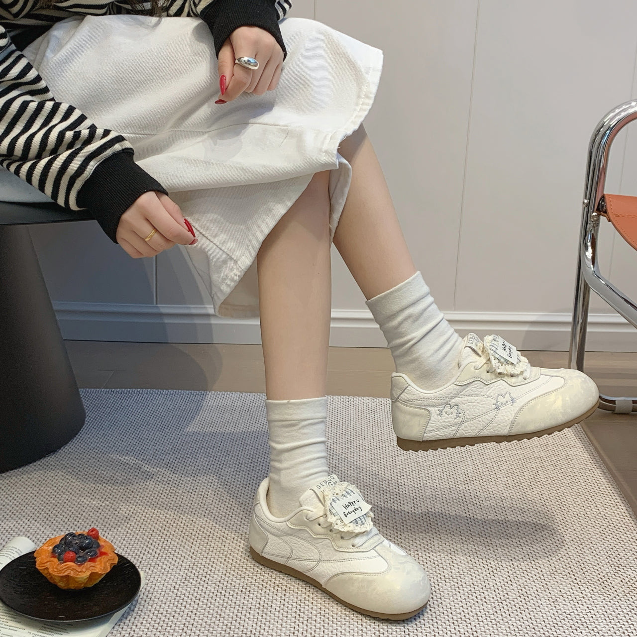 Automne Femmes Léger Polyvalent Allemand Trainer Sneakers Stylish Plat Casual White Skate S
