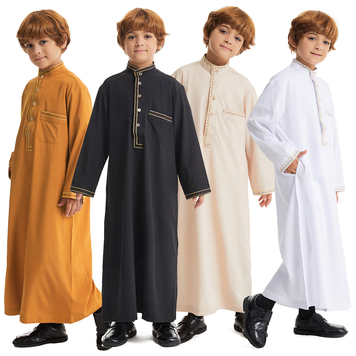 Moyen-Orient garçon Robe Stand Collar Button longue chemise