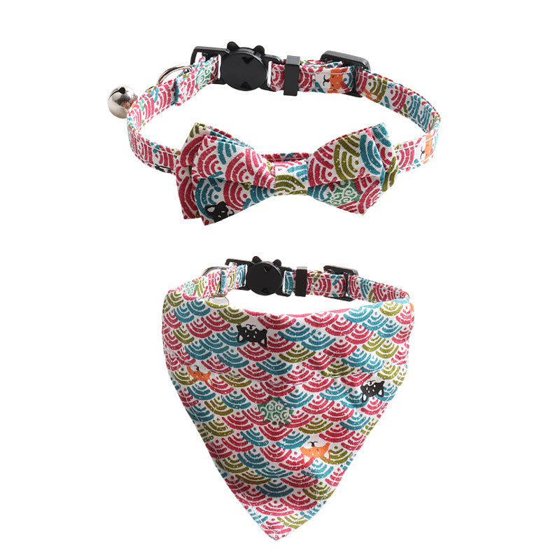 Style japonais Tang Grass modèle collier de chat deux-pièces Bow Binder triangulaire
