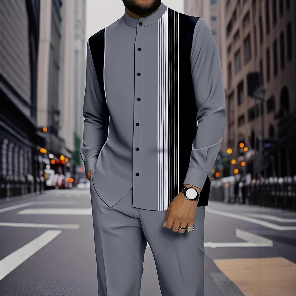 Chemise rayée imprimée homme avec ensemble de boutons noirs