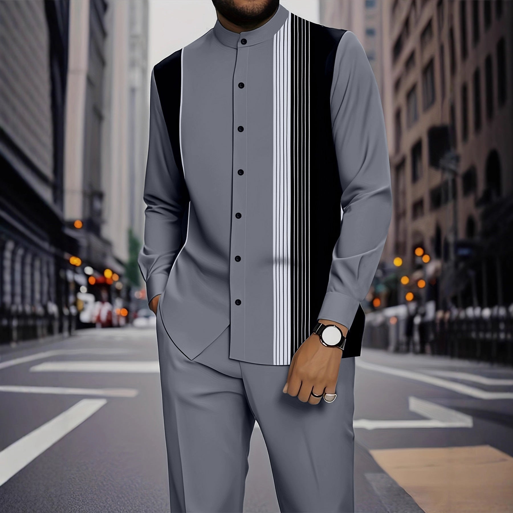 Chemise rayée imprimée homme avec ensemble de boutons noirs
