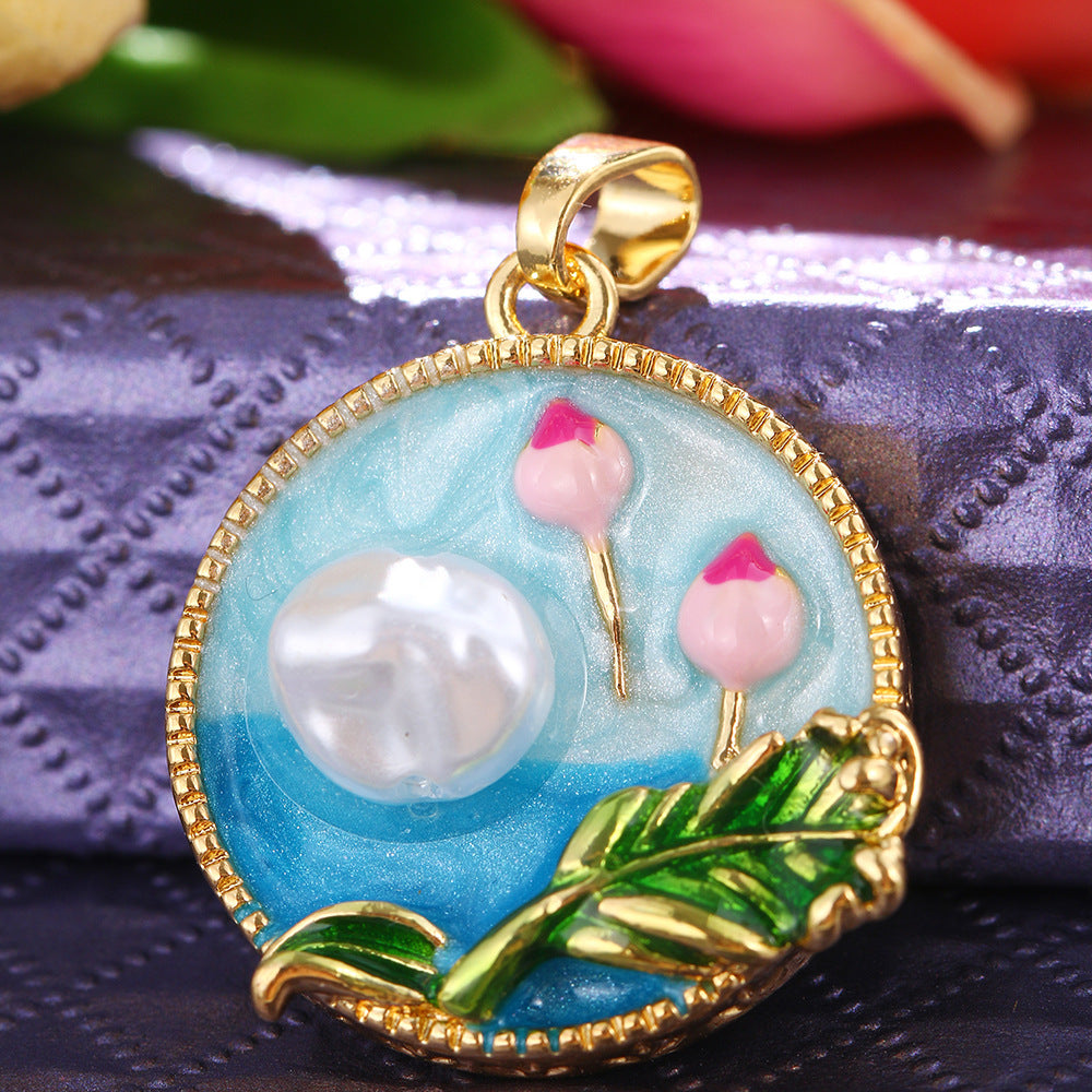 Pendentif de bricolage pour collier à clips universels avec peinture florale