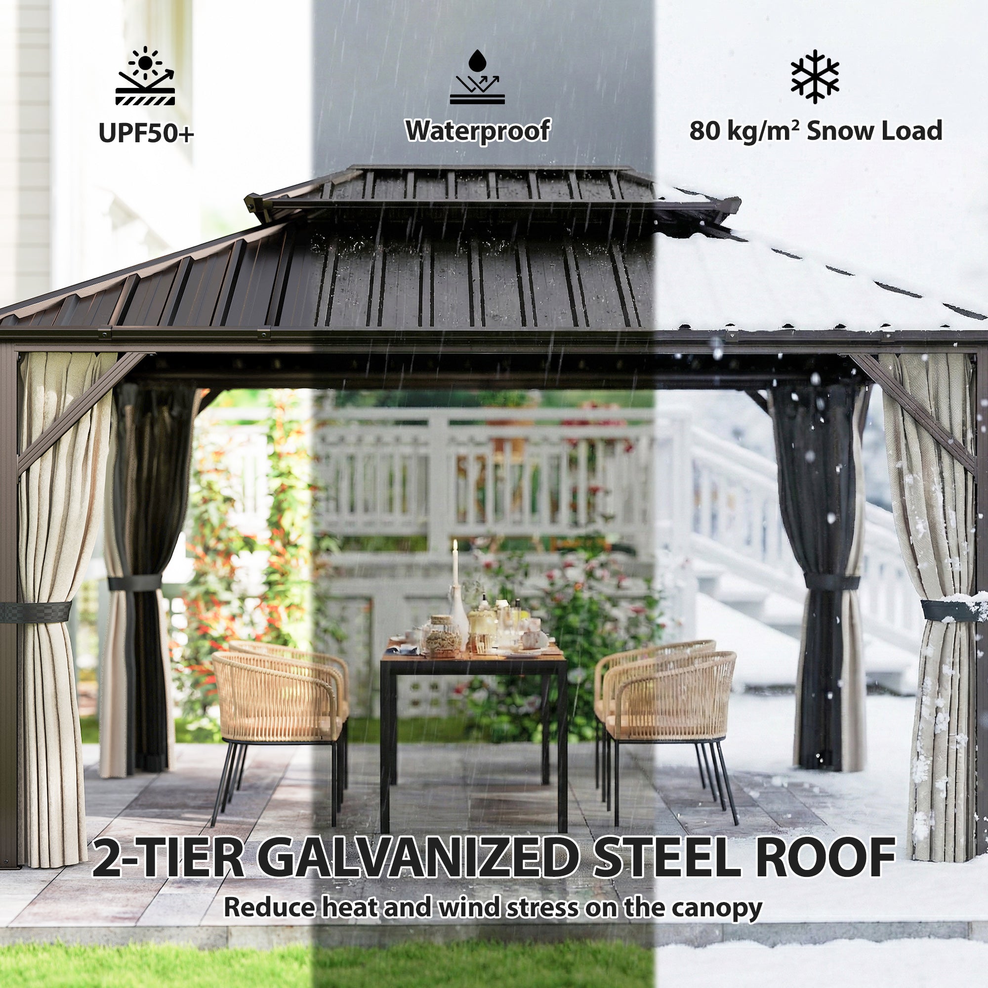 10 x 14 Gazebo à toit rigide avec double toit en acier galvanisé