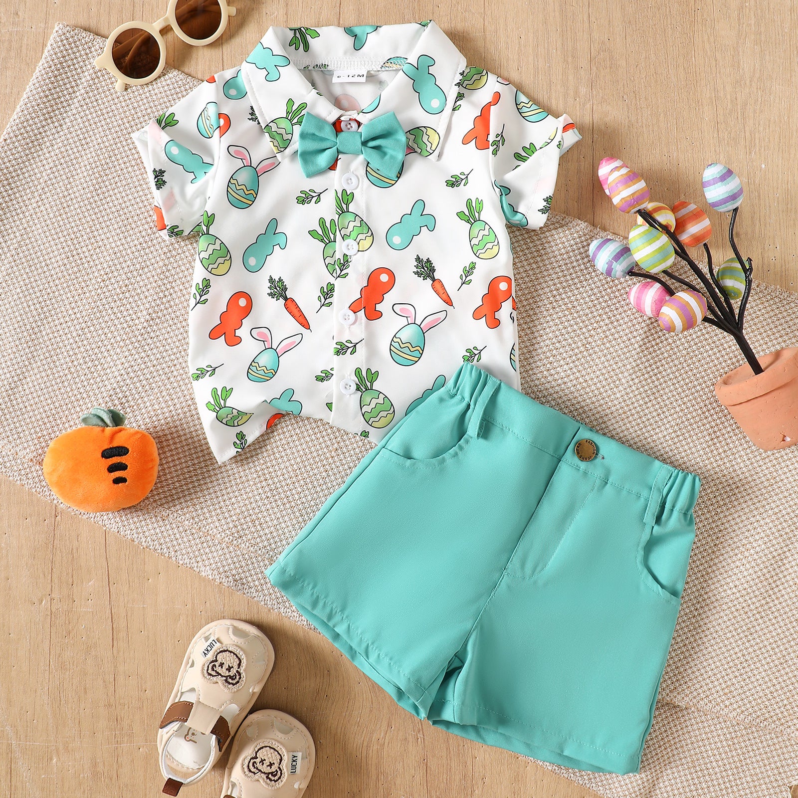 Cartoon lapin Œuf de Pâques Imprimer Chemise et shorts Set