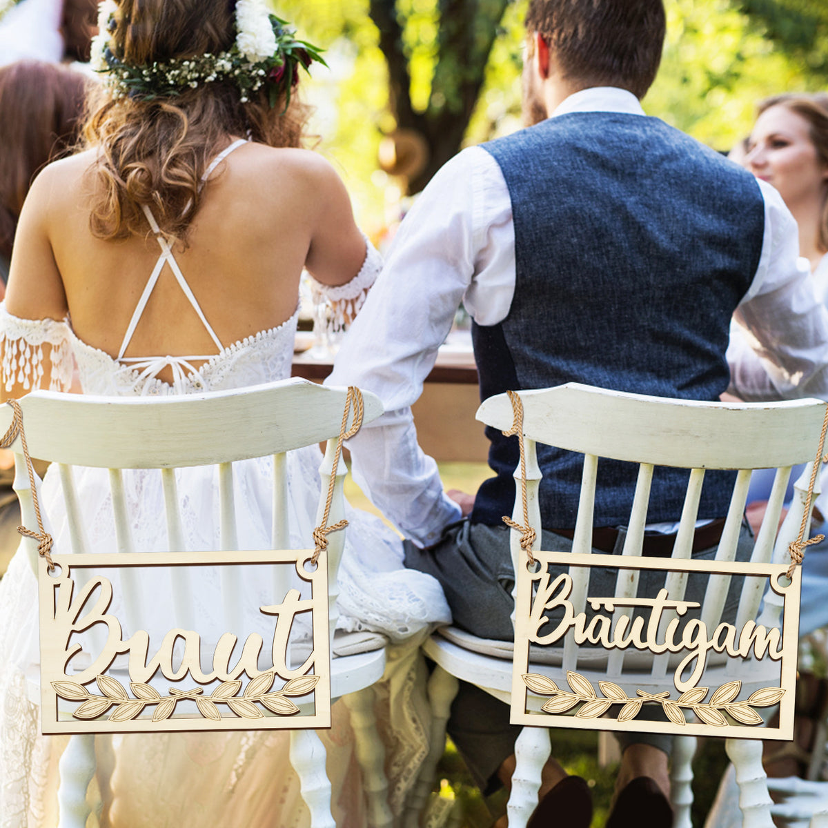 Carré Mariée et Chaise de Groom Signes pour les réceptions de mariage et les décorations de soirée—événement Et