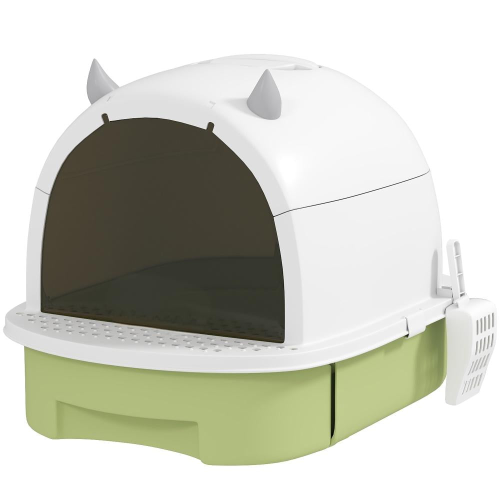 Boîte à litière pour chat vert avec couvercle