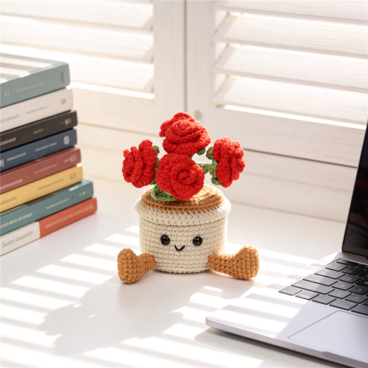 Crochet fait main multi coloré Rose Pot ornement Set de fil doux Everlasting Crochet Rose Bl