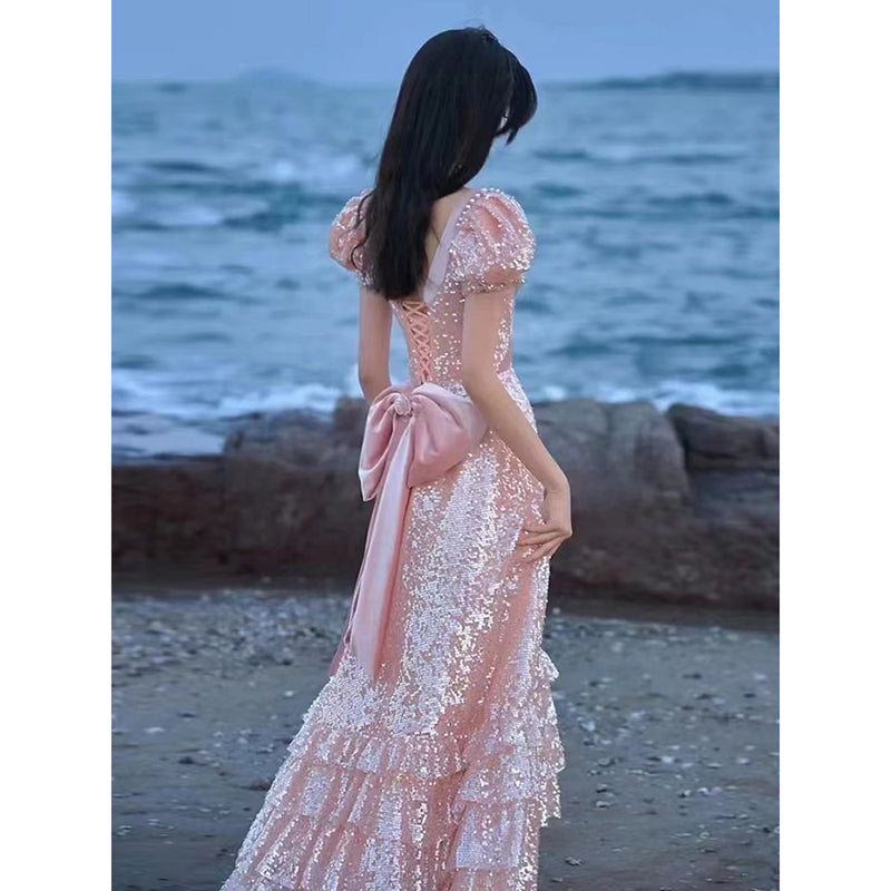 Robe de soirée rose pour les femmes de luxe haut de gamme
