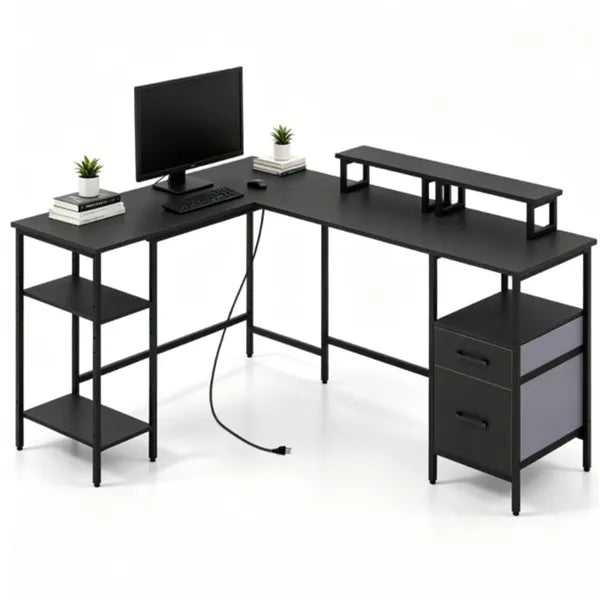 Bureau d'angle en L avec borne de recharge