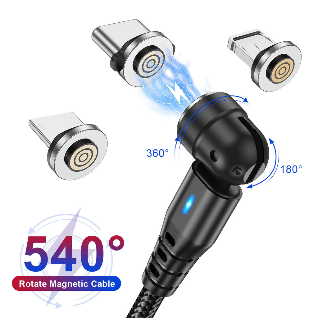 Câble de données magnétique 3-en-1 540 Connecteur rotatif 5A Charge rapide