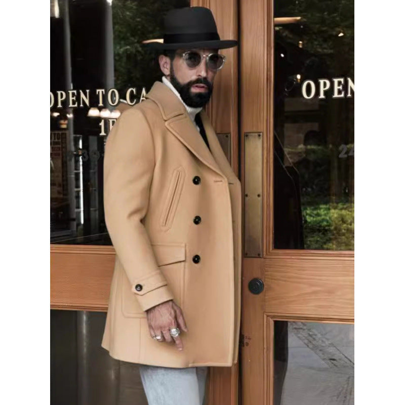 Manteau de laine à manches longues pour hommes style britannique