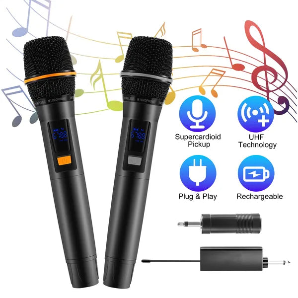 Microphones sans fil UHF Microphones sans fil rechargeables Mics à main métallique Wit