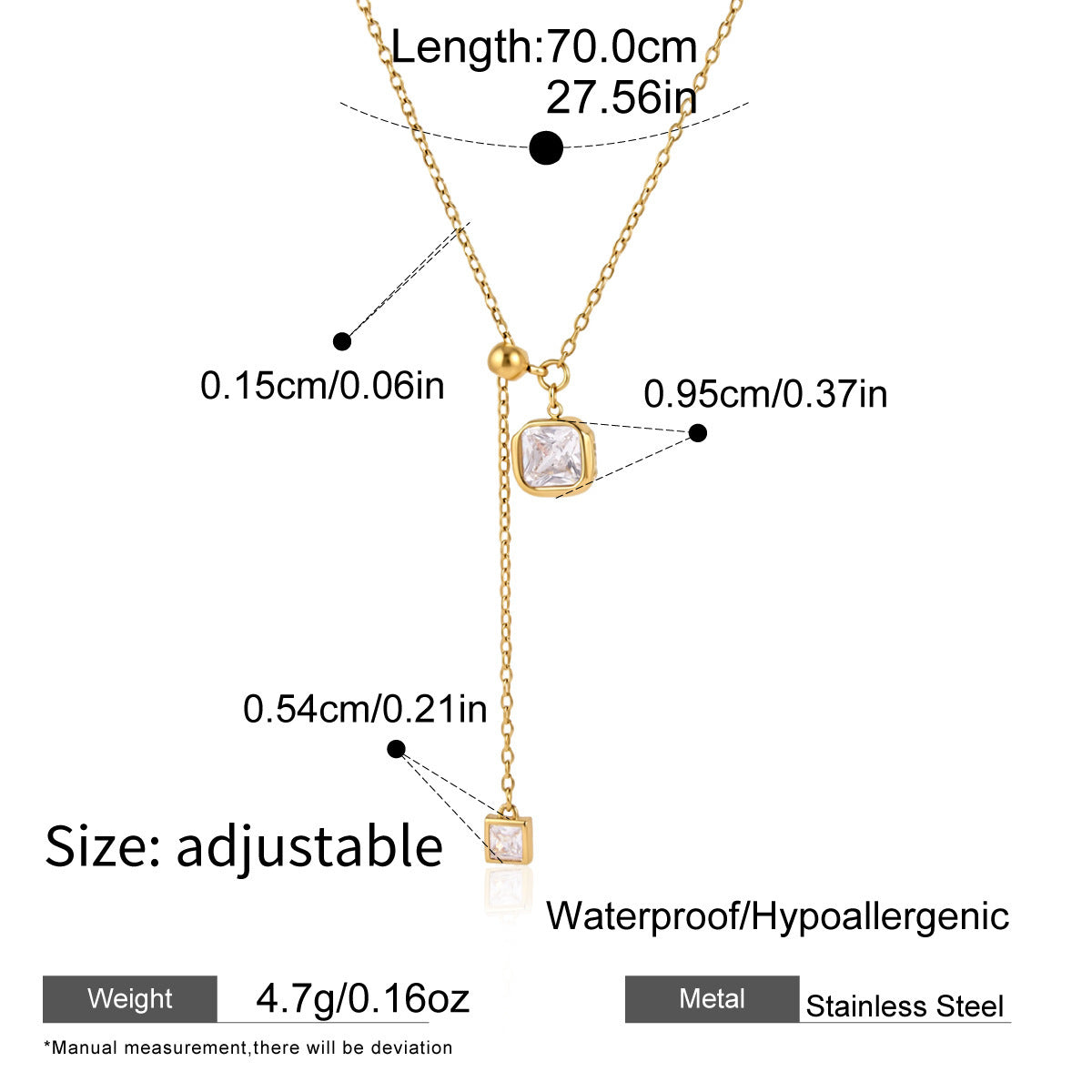 Collier long en acier titane à chaîne de traction réglable
