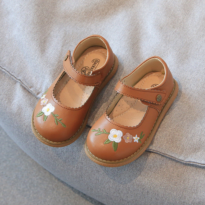 Chaussures en cuir pour filles Broderie Princesse