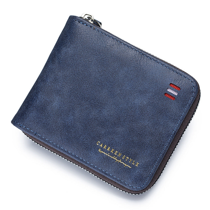 Portefeuille multifonction triple fermeture éclair courte et simple pour homme