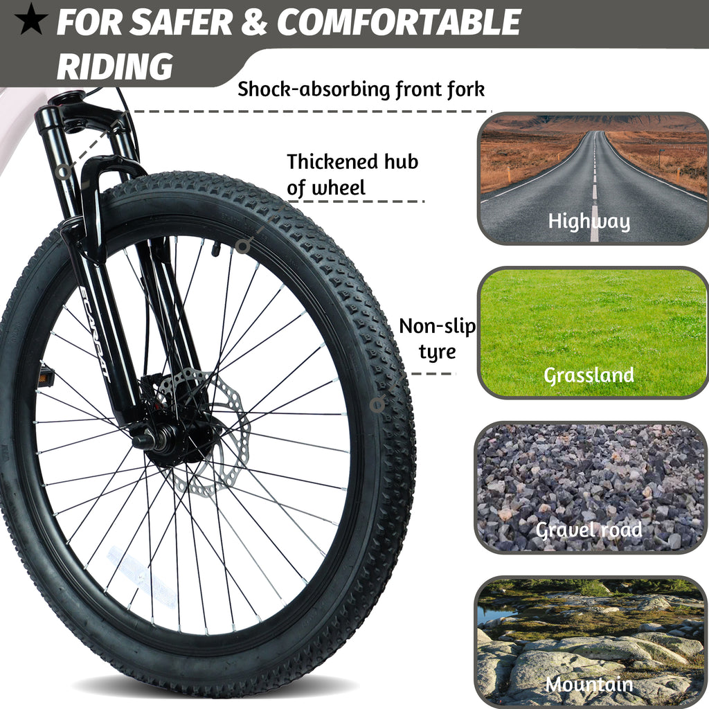 Vélo de montagne jeune 24 pouces avec 7 vitesses et suspension avant Cadre en acier durable