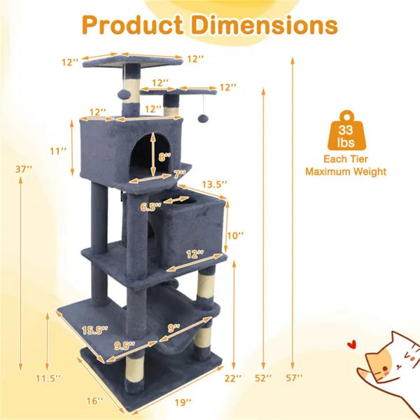 Arbre à chats multiniveaux 57" pour les ménages multiniveaux