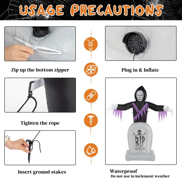 Jardin 8ft 3pcs LED String lumières Grim Reaper et Grave Décoration d'Halloween gonflable