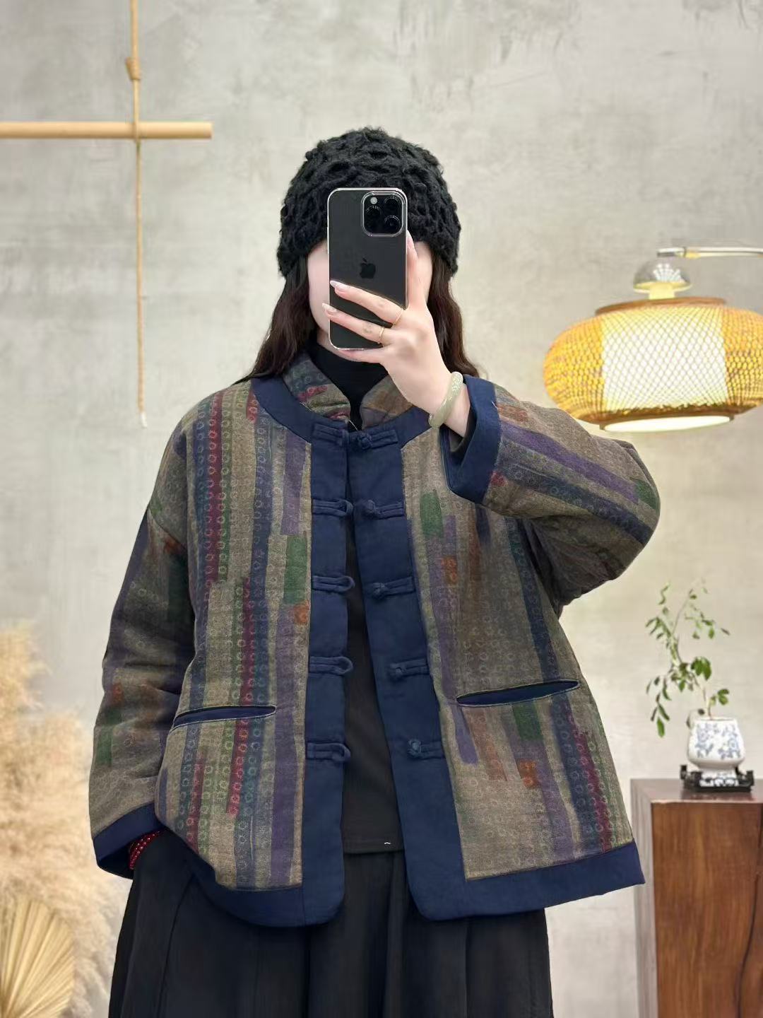 Cropped Button-front Quilted Cotton Coat with Stand-up Collar - Plus Size Winter Jacket