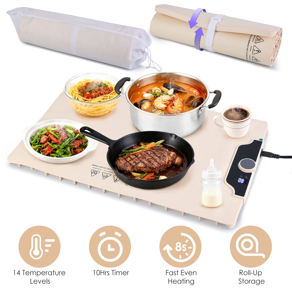 Tapis de chauffage alimentaire 23.6X15.8En 300W Chauffage rapide Chauffe-glace électrique avec 14 Temp