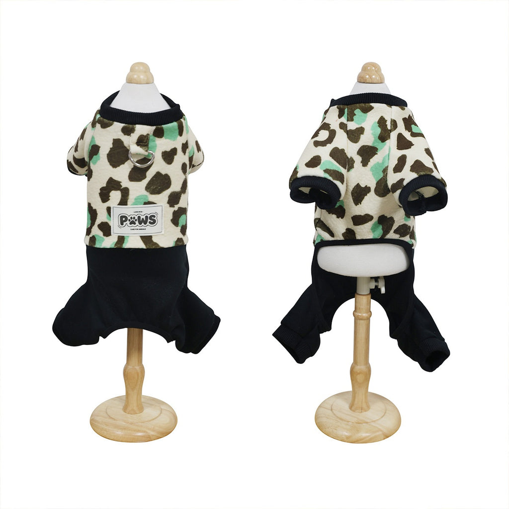 Costume de saut d'hiver chaud Leopard imprimé à quatre pattes épais