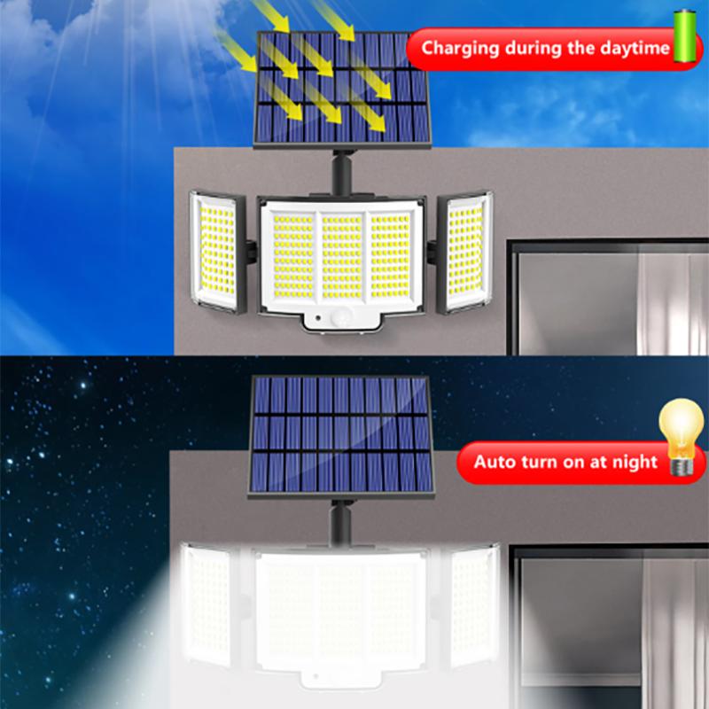 1-Pack lumière solaire extérieure 348-LED détecteur de mouvement avec télécommande 3 têtes