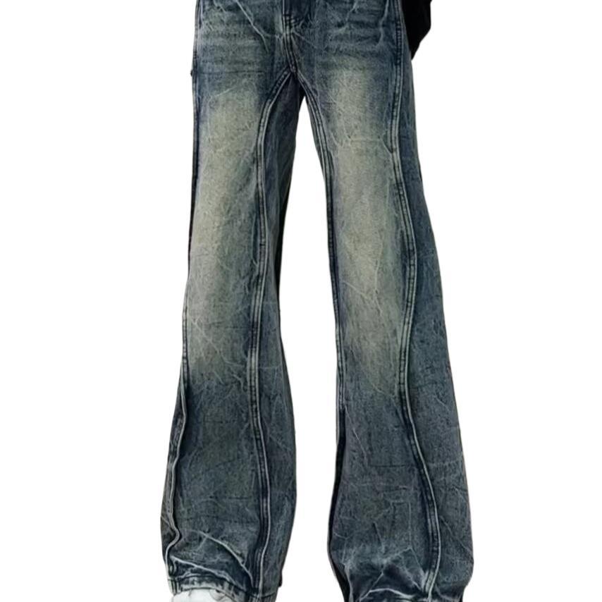 Hommes style américain Lightning-Stripe Mid-Rise Stretch Jeans