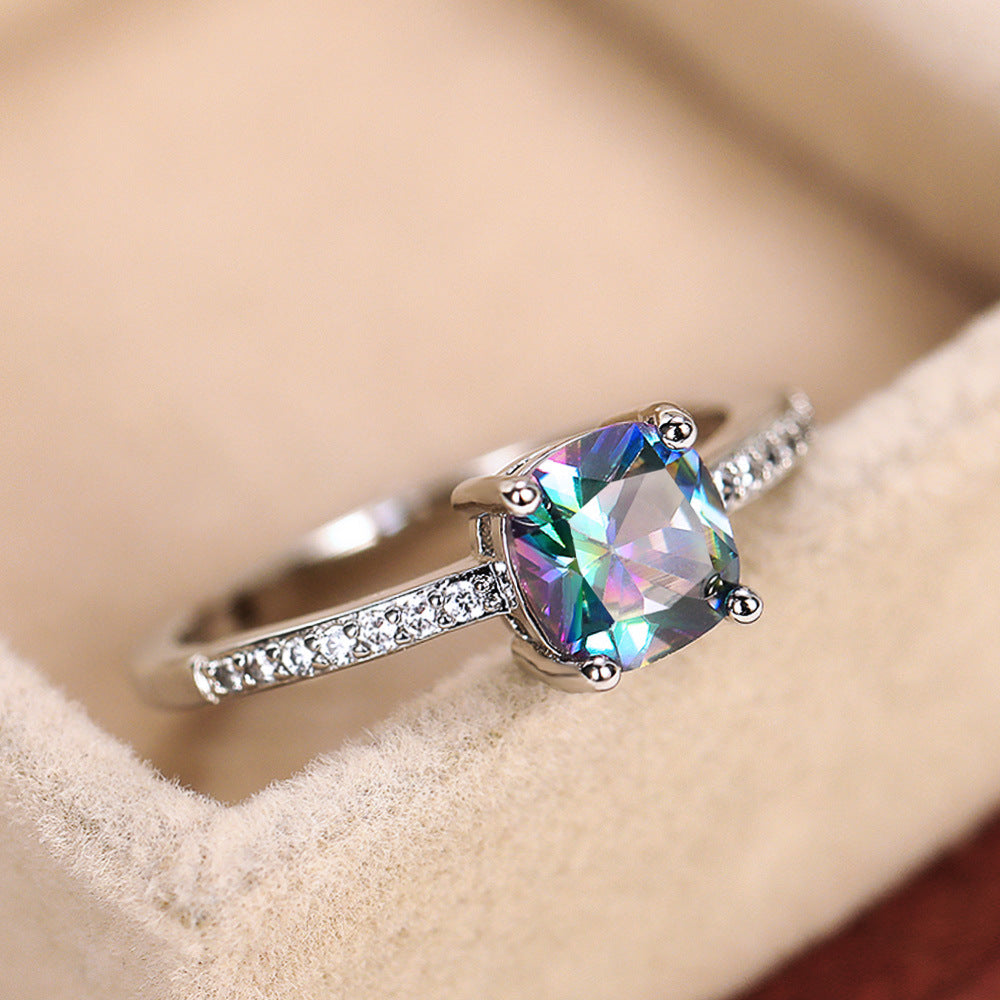 Anneau Zircon Royal Bleu carré pour femmes