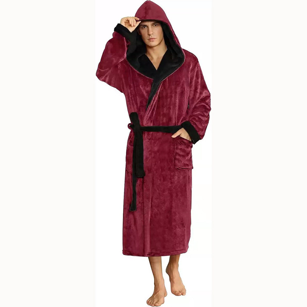 Chaud Homme Plus Taille épais Crochet Patch Pocket Long Sleeve Nightgown