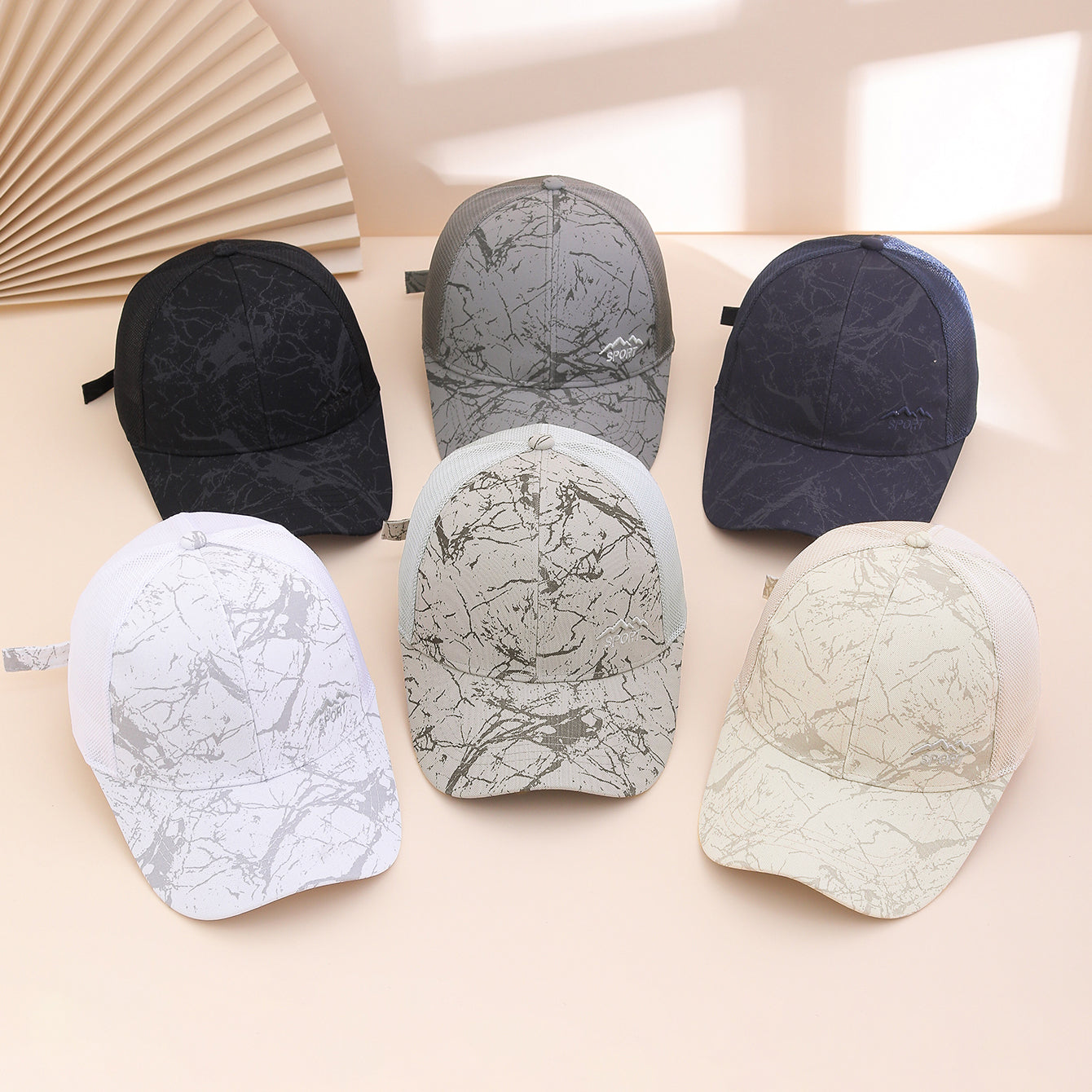 Brodé en couleur unie Mountain Peak Lettre Imprimer Tissu net de patchwork Respirant Large-br
