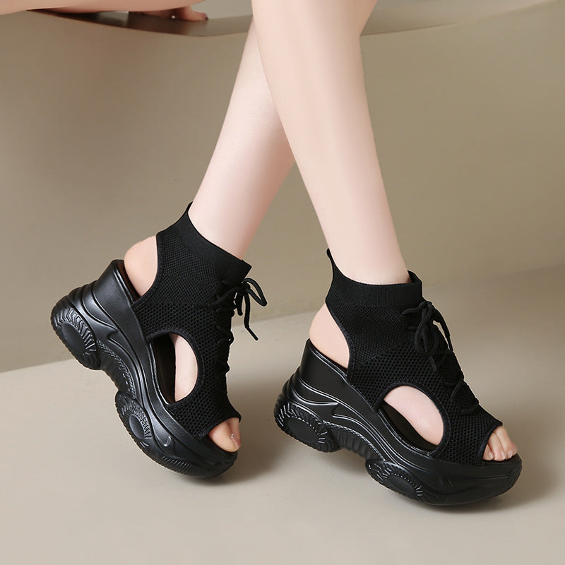 Femmes Flyknit Mesh Respirant Peep-Toe talons hauts