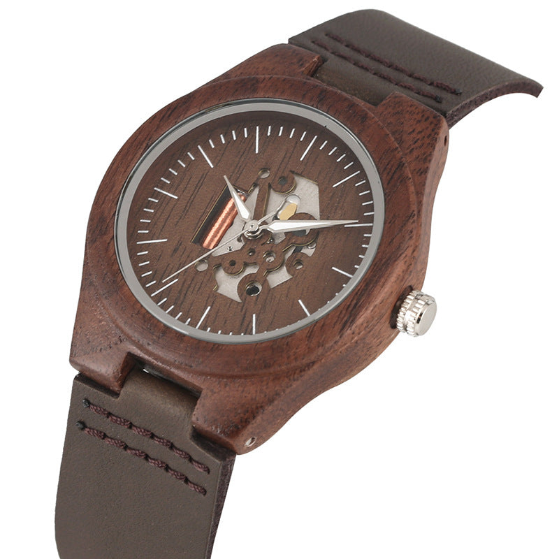 Couple Hollow Retro Walnut Casual Quartz Montre