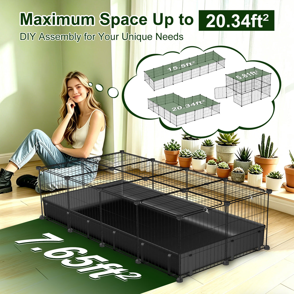 47x24x12IN Guinée Pig Cage Petit parc de jeux d'animaux Bricolage Boîtier pour animaux en métal avec 20 panneaux Wat