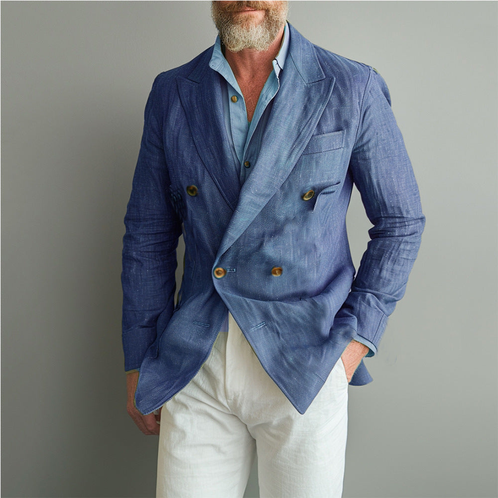 Veste de costume à manches courtes à deux bras pour hommes style britannique