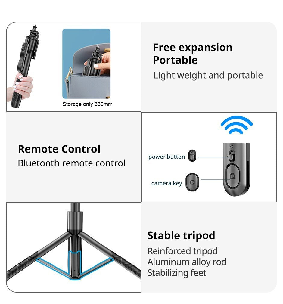 Selfie Stick Double Fill Light Bluetooth-compatible Stabilisateur à main Sol télescopique R