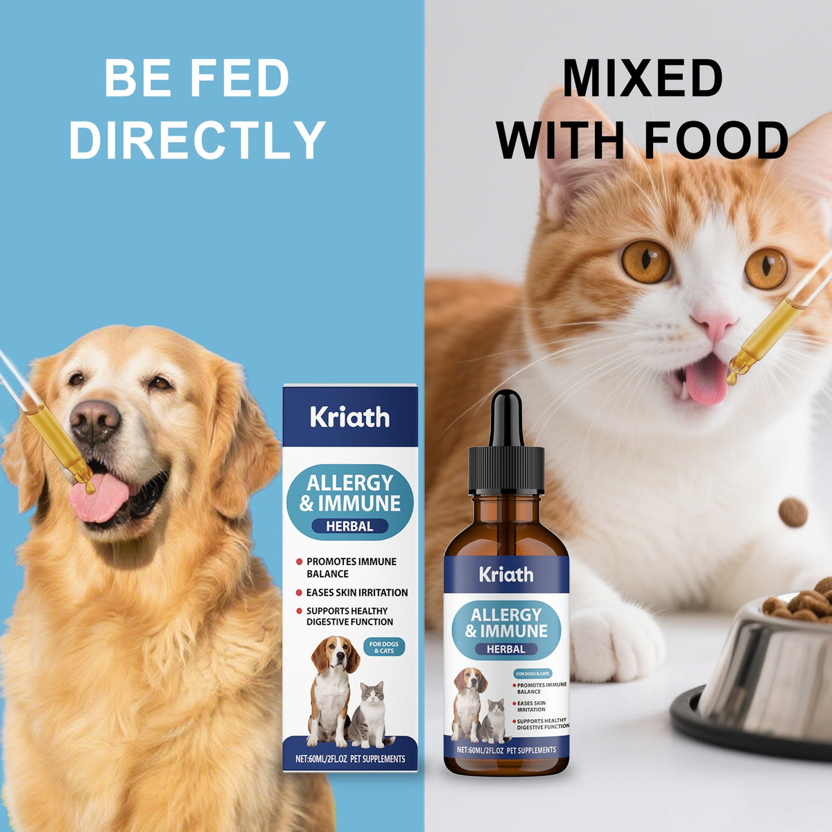 Kriath soin des herbes pour animaux de compagnie liquide oral est une goutte douce et nourrissante qui réconforte les chats et