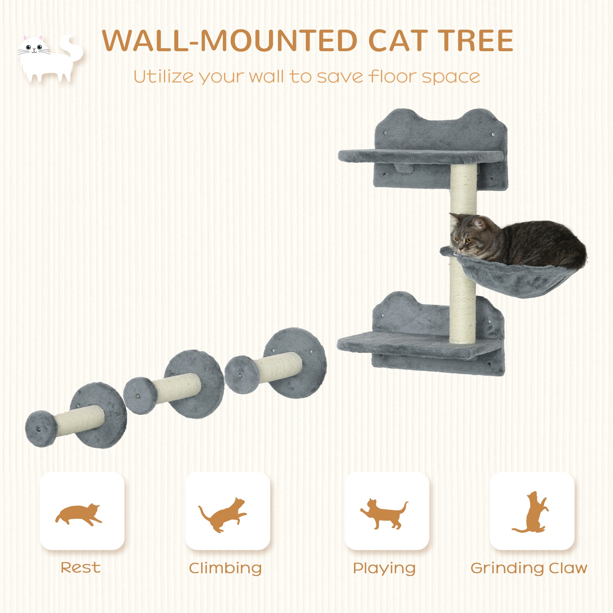 Étagère pour chats de 4 pièces avec poste à gratter