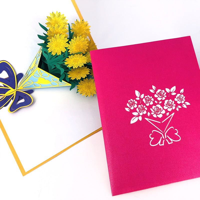 Rose Bouquet Paper Carving Anniversaire Bénédiction Petite Carte de voeux