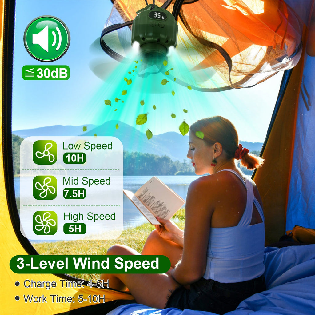 Eventail de camping 3-en-1 avec lanterne LED