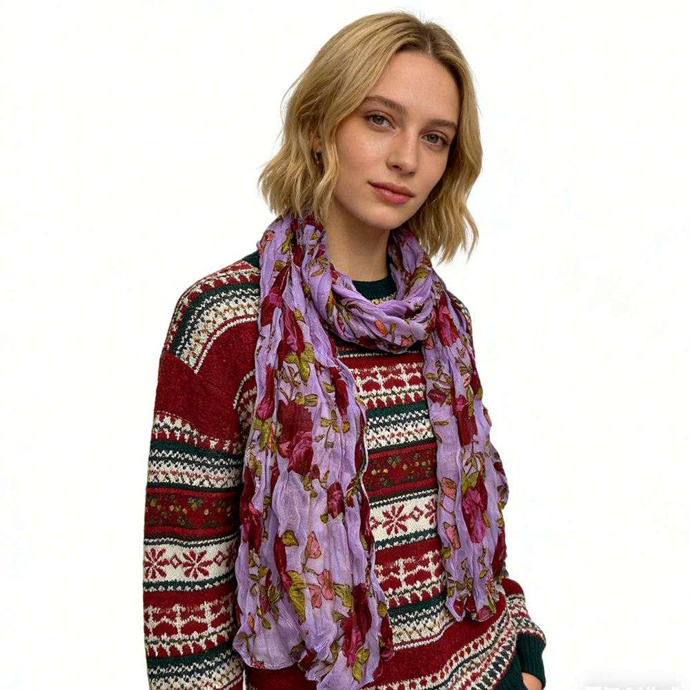 2-piece Magenta Printed Polyester Textured Scarf