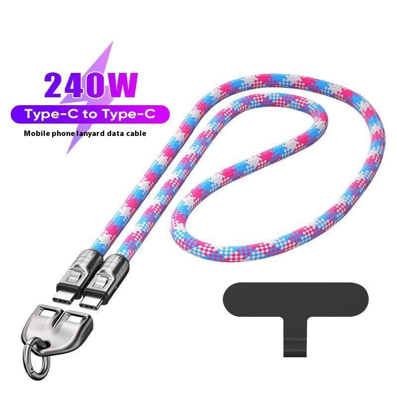 Câble de données de lanyard de téléphone portable rechargeable deux en un
