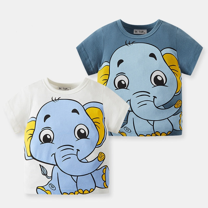 À moitié manches pour enfants Cartoon Elephant Pattern Boy Short Sleeve
