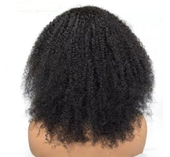 Afro Kinky Curly Cheveux humains Perruques sans colle avec Bangs 4B 4C