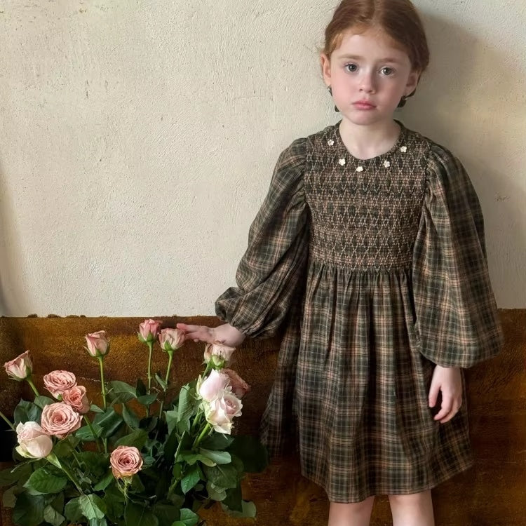Robe Retro en Plaid des Enfants d'Automne