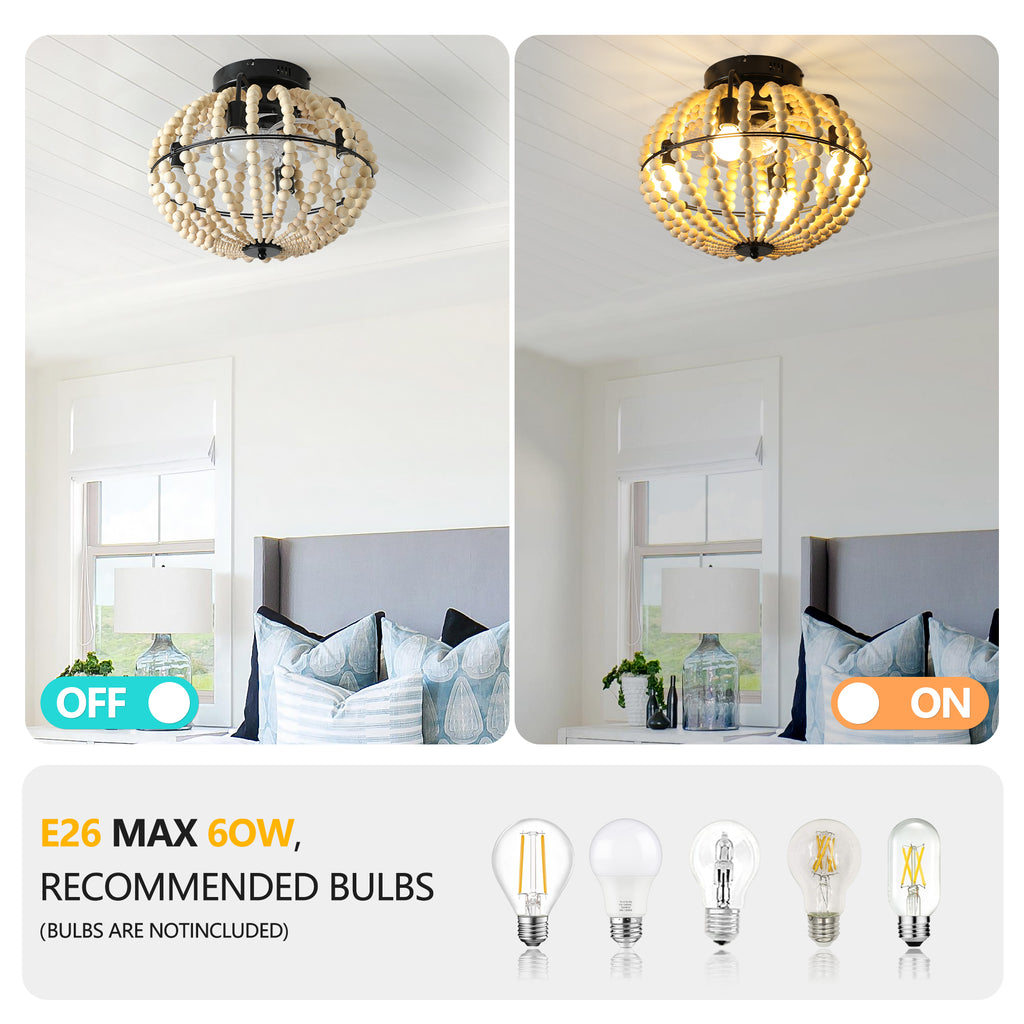Eventail de plafond en bois de bohème de 18" avec lumière
