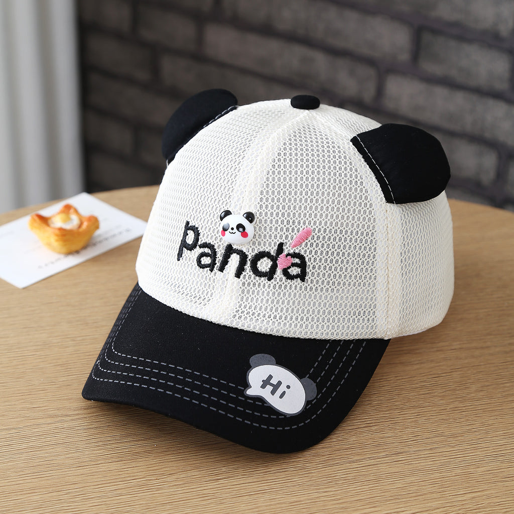Lettre brodée d'été Mesh Cartoon Panda Respirant Cap de baseball bébé pour les garçons et le gir