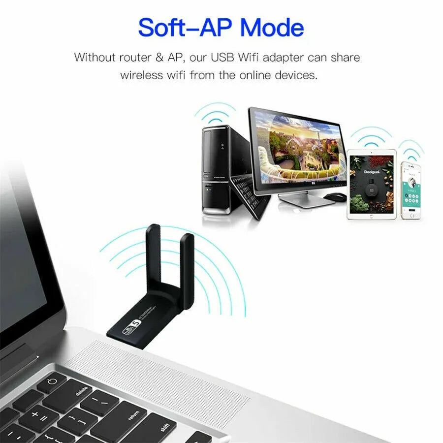 1200Mbps Longue portée AC1200 Double bande 5GHz Sans fil USB 3.0 Adaptateur WiFi Antennes